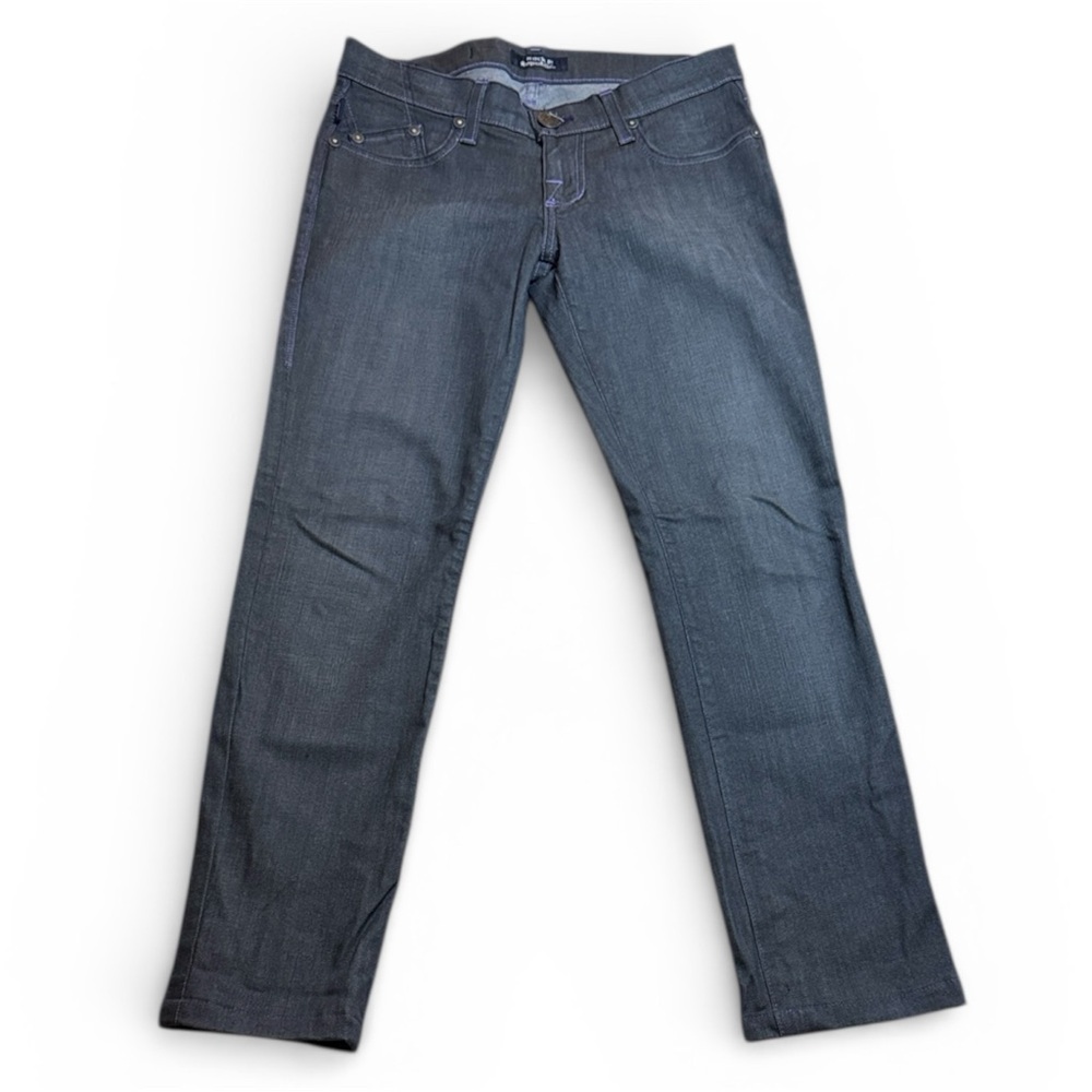 Rock & Republic Grey with Purple Stitch Straight Leg Jeans sz 25 Like New